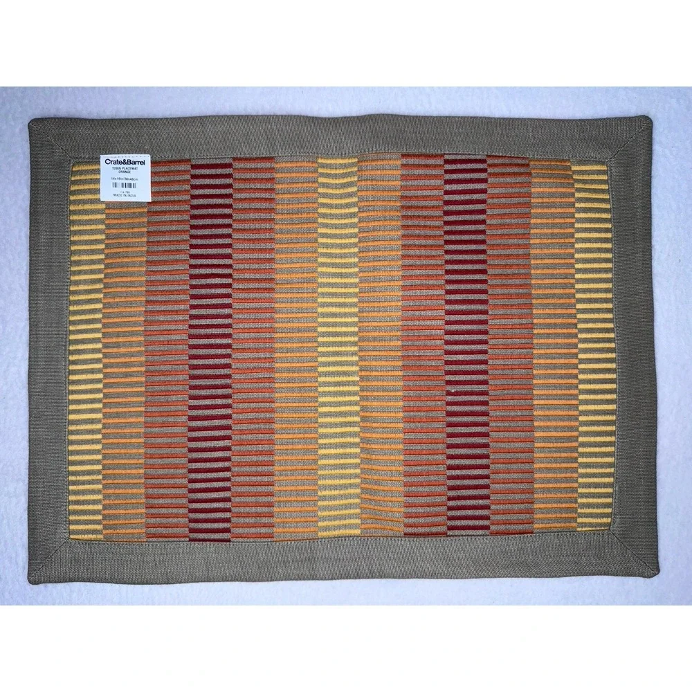 Crate & Barrel Tobin Orange Set Of 6  Placemats14x19 Striped Table Mats